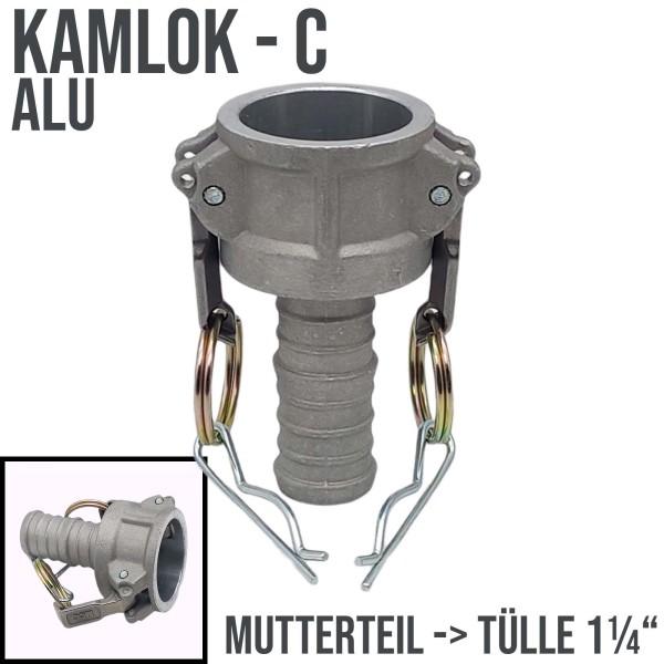 Kamlock Typ C (ALU) Mutterteil mit Tülle Schnelleinband 34 mm 1 1/4" Zoll DN32 - 17 bar