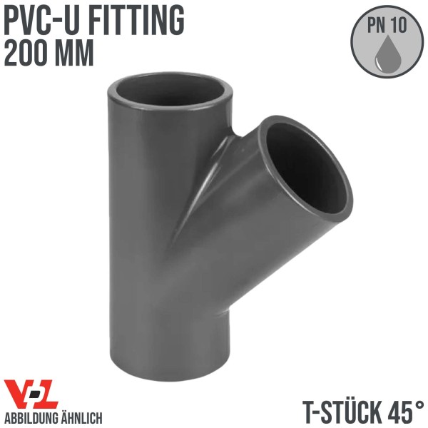 200 mm VDL PVC Klebe Fitting T-Stück 90° Muffe Verbinder - PN 6 bar