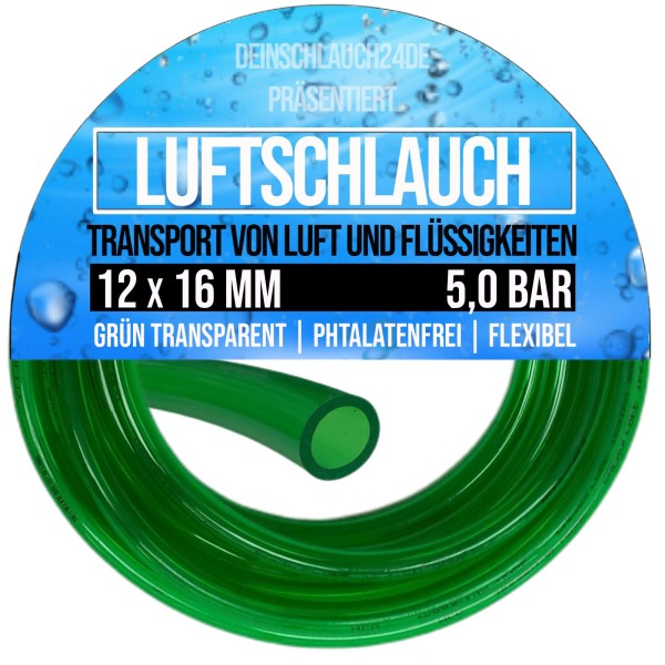 12 x 16 mm PVC Luft Filter Wasser Universal Labor Aquarium Terrarium Schlauch grün transparent - PN
