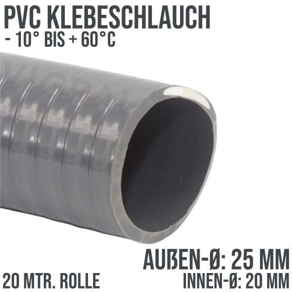 25 x 20 mm PVC Klebeschlauch Flex Spiral Schwimmbad Pool Teich Schlauch - 20m Rolle