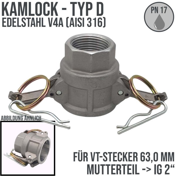 Kamlock Typ D - Mutterteil Edelstahl V4A (AISI 316) mit Innengewinde (IG) für Stecker 63,0 mm - 2" Z