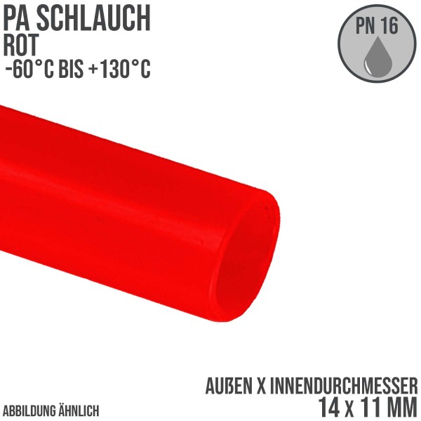 14 x 11 mm Polyamid PA Pneumatik Schlauch rot - PN 16 bar