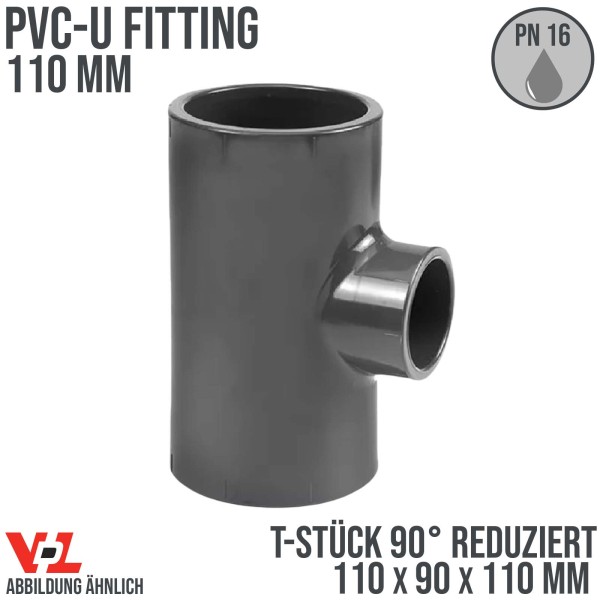 110 x 90 x 110 mm VDL PVC Klebe Fitting T-Stück 90° Winkel reduziert Muffe Verbinder - PN 16 bar