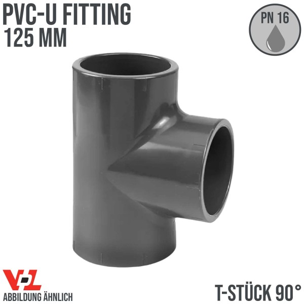 125 mm VDL PVC Klebe Fitting T-Stück 90° Muffe Verbinder - PN 16 bar