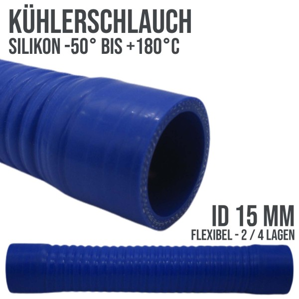 15 x 25 mm flexibler Kühlerschlauch Silikon LLK Ladeluft Kühlmittel Schlauch blau (1000mm)