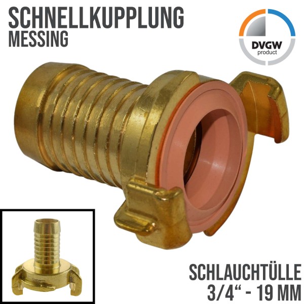 3/4" 19 mm Messing Schlauch Schnell Kupplung Tülle KTW-A (GEKA kompatibel)