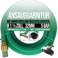 32 mm 1 1/4" Zoll Ansaug Saug Schlauch Pumpen Garnitur STORZ C Kupplung grün (1 - 25m)