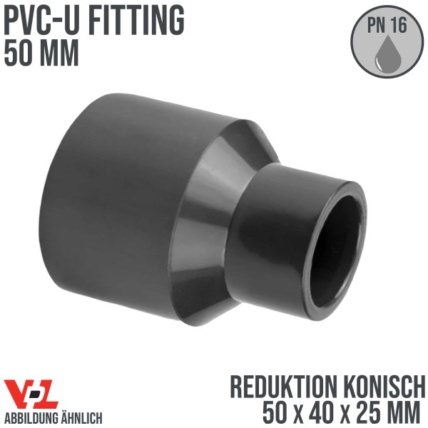 50 x 40 x 25 mm VDL PVC Klebe Fitting Reduktion konisch Muffe Verbinder - PN 16 bar