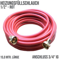 15 m Heizungs Füllschlauch Wasser Heizkörper Radiator Sanitär Schlauch rot 3/4" Anschluss - PN 8 bar