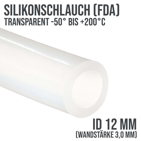 12 x 18 mm Silikon Silicon Milch Schlauch transparent lebensmittelecht FDA 0,30 bar