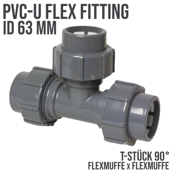 63 mm PVC Flex Fitting T-Stück 90° Klemm x Klemmmuffe - 4bar
