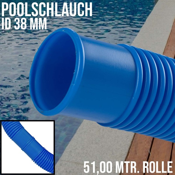 38 mm Schwimmbad Pool Solar Saug Ansaug Teich Schlauch blau - 51m Rolle