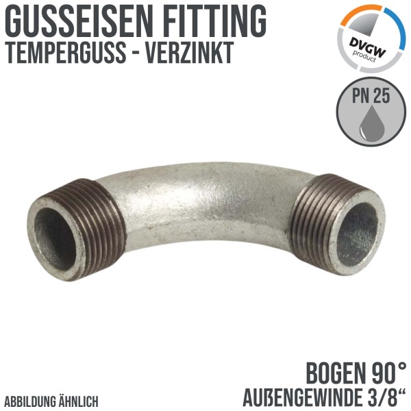 3/8" Gusseisen Temperguss Fitting Bogen 90° Außengewinde AG DVGW PN 25 bar