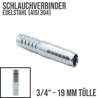 19 mm 3/4" Edelstahl AISI 304 Schlauch Verbinder Kupplung Tülle Stutzen massiv PN 10 bar