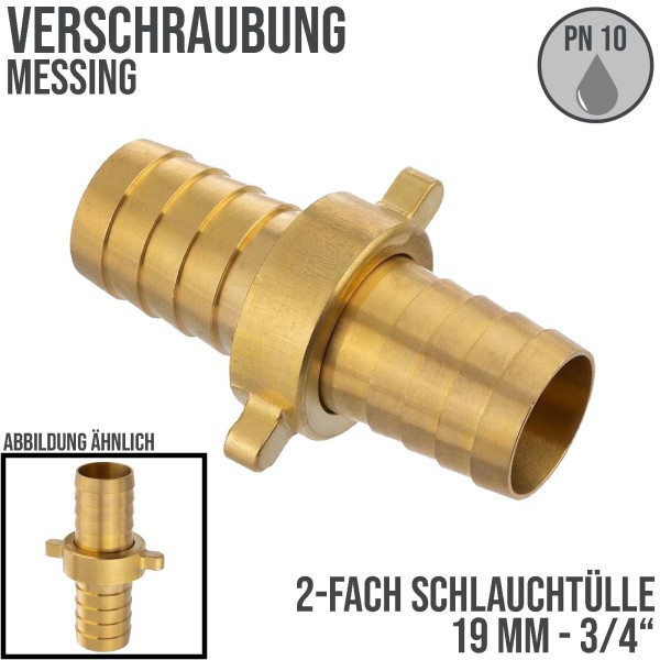 19 mm Schlauch Verschraubung Flachdichtung Anschluß Tülle Messing Fittings - PN 10 bar