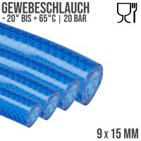 9 x 15 mm PVC Druckluftschlauch Gewebe Universal Wasser Luft Schlauch blau