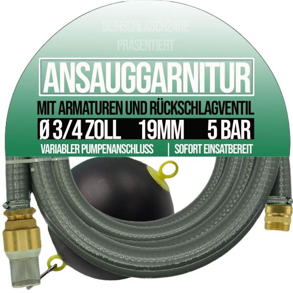 19 mm 3/4" Zoll Ansaug Saug Schlauch Pumpen Garnitur schwimmende Entnahme GRAU (1 - 25m)