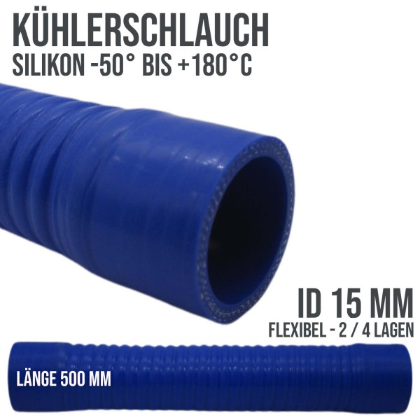 15 x 25 mm flexibler Kühlerschlauch Silikon LLK Ladeluft Kühlmittel Schlauch blau (500mm)