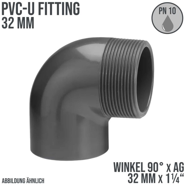 32 mm VDL PVC Klebe Fitting Winkel 90° Außengewinde AG 32 mm x 1 1/4" - PN 10 bar