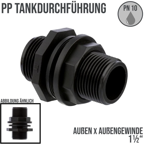 1 1/2" PP Tank Regen Tonnen Durchführung Connector Messing 2-fach Außengewinde - PN 10 bar