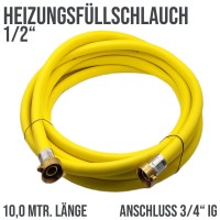 10,0 m Heizungs Füllschlauch Wasser Heizkörper Radiator Sanitär Schlauch gelb 3/4" Anschluss