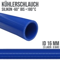 16 x 24 mm Kühler Silikon LLK Ladeluft Kühlmittel Schlauch blau PN 8,0 bar - Fixlänge 1 m