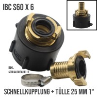 S60 x 6 IBC Adapter auf Schnellanschluss + Kupplung 1" 25 mm Container Tank Zubehör (GEKA kompatibel