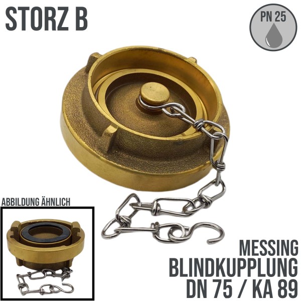 STORZ B DN75 KA89 Messing Blindkupplung mit Kette Saug Bau Feuerwehr Schlauch PN 25 bar NBR Dichtung