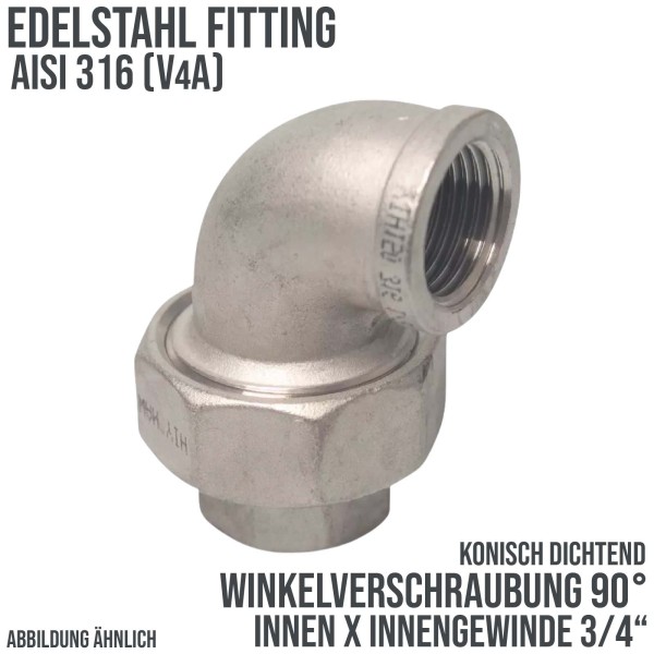 3/4" Edelstahl Fitting V4A AISI 316 Winkelverschraubung 90° Innen x Innengewinde IG konisch dichtend