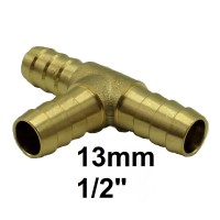 1/2" 13  mm T-Stück Schlauch Verbinder Tülle Kupplung Reparaturröhrchen Messing