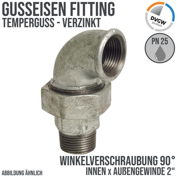 2" Gusseisen Temperguss Fitting Winkelverschraubung 90° Innen x Außengewinde IG x AG DVGW PN 25 bar