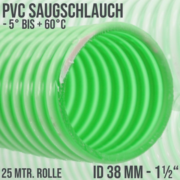 38 mm 1 1/2" Saugschlauch Ansaug Spiral Förder Pumpen Schlauch grün - 25m