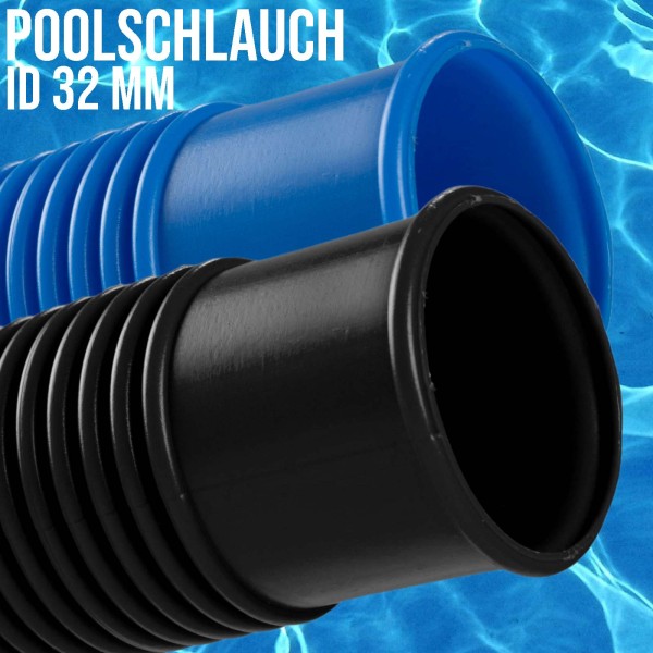32mm Schwimmbadschlauch Pool Solar Saug Teich Schlauch blau / schwarz