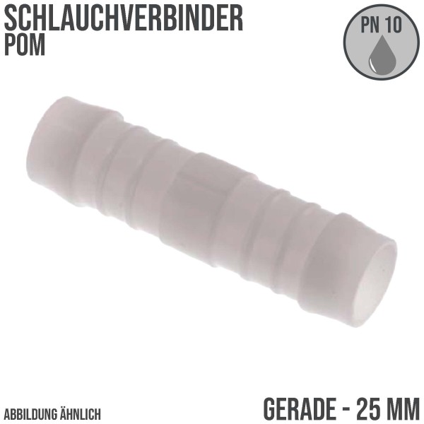 25 mm POM Schlauch Verbinder Stutzen Tülle Kupplung Fitting weiss PN 10 bar