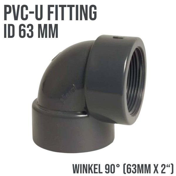 63 mm PVC Klebe Fitting Winkel 90° Innengewinde IG 2" Muffe Verbinder - 10 bar