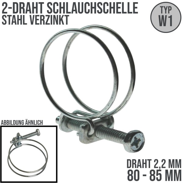 80 - 85 mm 2 Draht Schelle verzinkt W1 - Drahtstärke: 2,2 mm - Schraube: M6 x 70