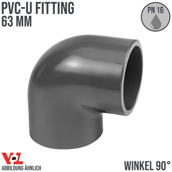 63 mm VDL PVC Klebe Fitting Winkel 90° Muffe Verbinder - PN 16 bar