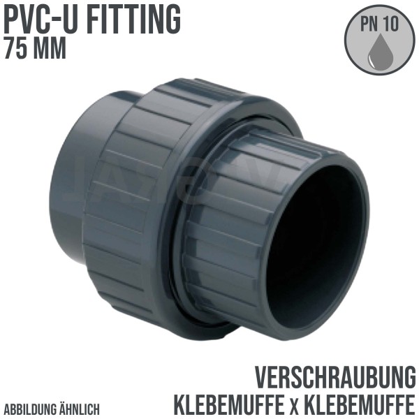 75 mm PVC Klebe Fitting Verschraubung 2-fach Muffe Verbinder - PN 10 bar