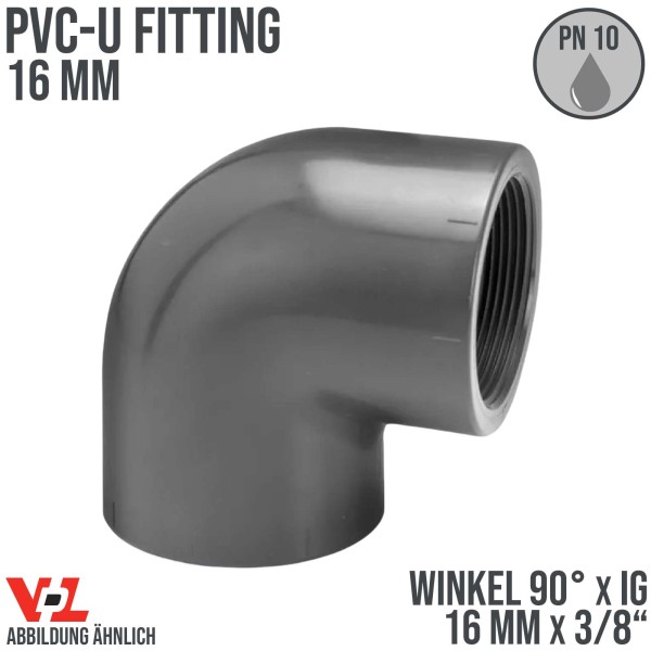 16 mm VDL PVC Klebe Fitting Winkel 90° Innengewinde IG 16 mm x 3/8" - PN 10 bar