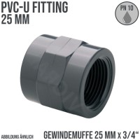 25 mm PVC Klebe Fitting Gewinde Muffe 25mm x 3/4" (10 bar) Verbinder