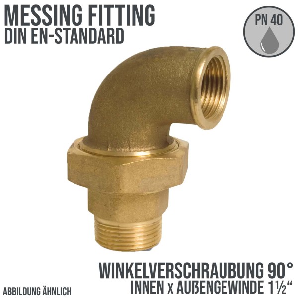 1 1/2" Winkelverschraubung 90° Innen x Außengewinde IG x AG Messing Fittings PN 40 bar