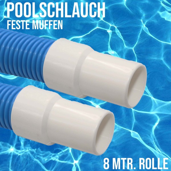 38 mm Pool Schwimmbad Saug Reinigungs Schlauch feste Muffen EVA blau - 8 m