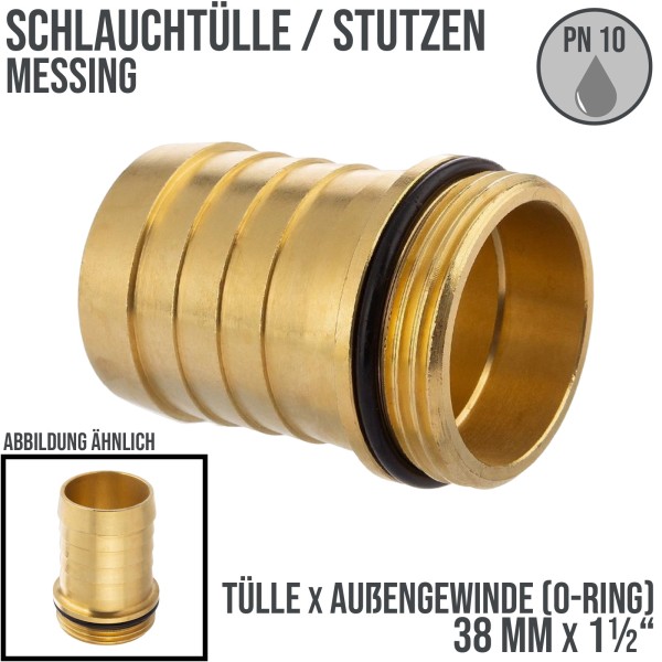 38 mm x 1 1/2" Zoll Schlauch Tülle Stutzen O-Ring Außengewinde AG Messing Fittings - PN 10 bar