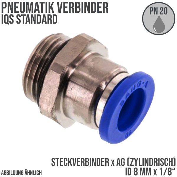 8 mm x 1/8" Pneumatik Schnell Steck Verbinder IQS Außengewinde zylindrisch - PN 20 bar