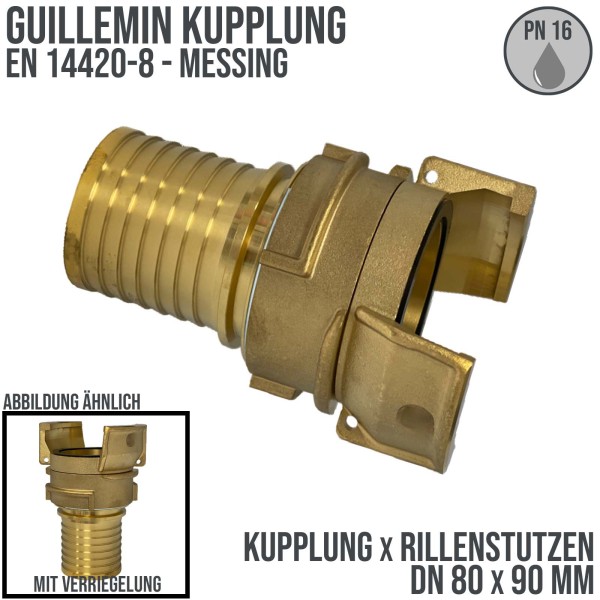 DN 80 Guillemin Kupplung Verriegelung Rillen Stutzen Tülle 90 mm Sicherungsbund Messing - PN 16 bar