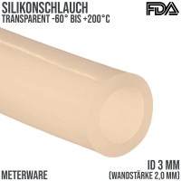 3 x 7 mm Silikon Silicon Industrie Schlauch transparent talkumiert Lebensmittel FDA