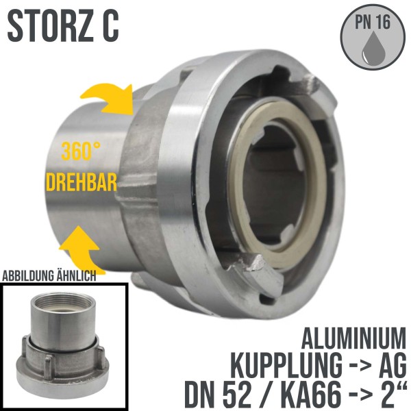 STORZ C DN52 KA66 Kupplung mit drehbarem IG 2" Saug Bau Feuerwehr Schlauch PN 16 bar