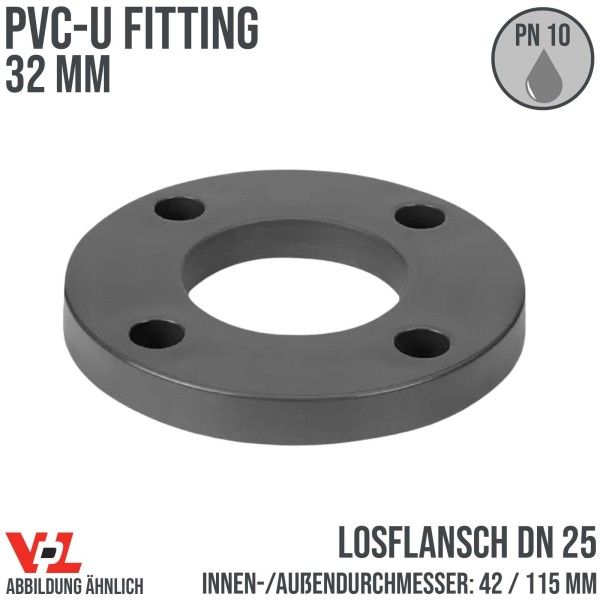 32 mm VDL PVC Klebe Fitting Los Flansch DN 25 - ID 42 mm / AD 115 mm - PN 10 bar