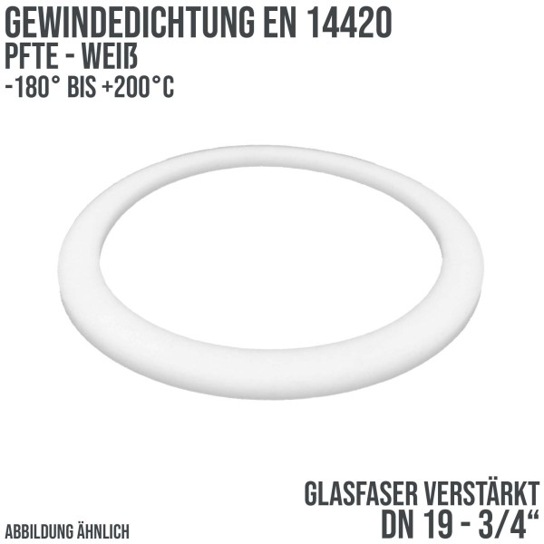 3/4" Zoll Gewindedichtung EN 14420 Teflon (PTFE) glasfaser weiß DN 19