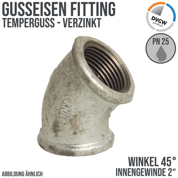 2" Gusseisen Temperguss Fitting Winkel 45° Innengewinde IG DVGW PN 25 bar